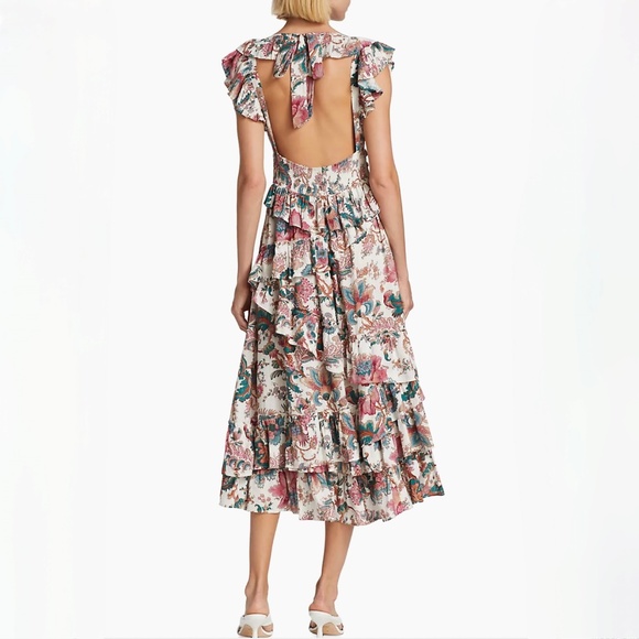 Love The Label Lillie White Print Tiered Open-Back Dress US8 NWT - Picture 6 of 12